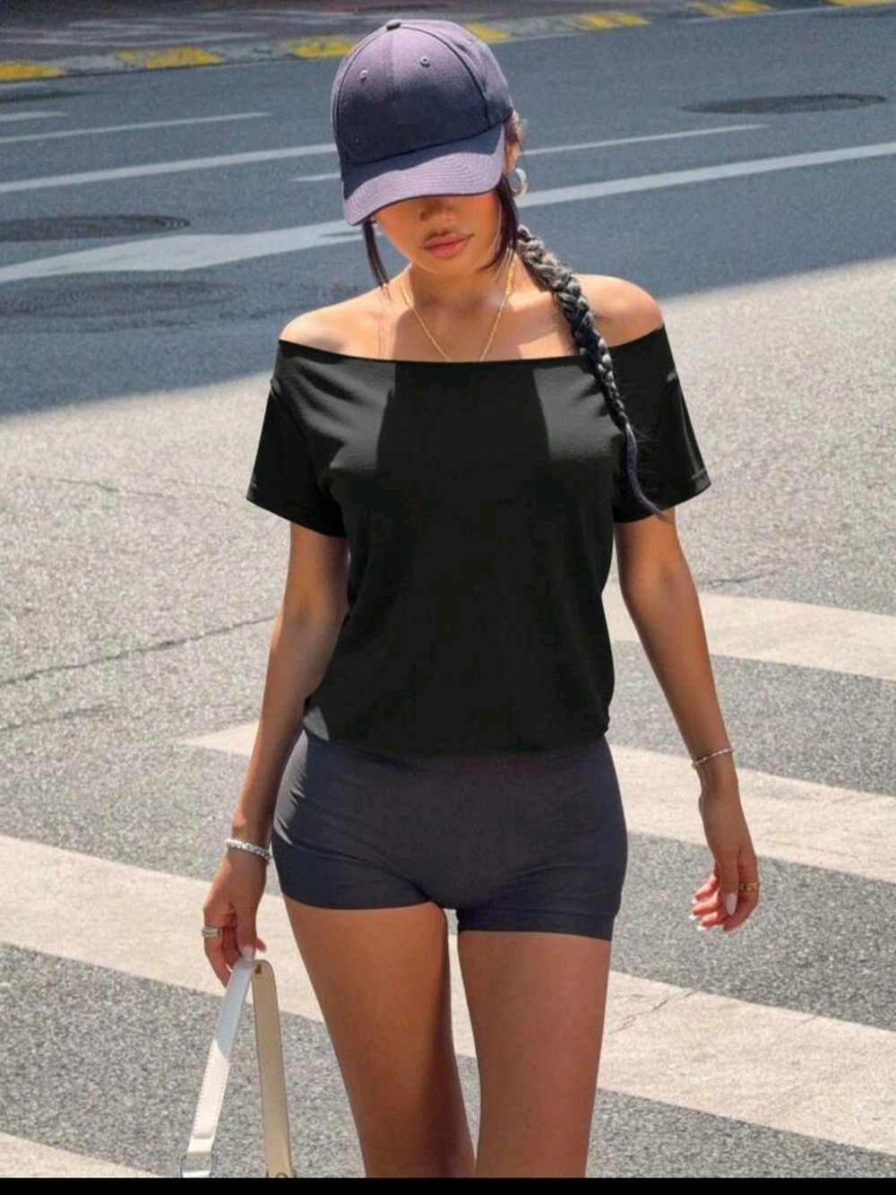 SHEIN Black Off-Shoulder Short Sleeve Tunic Top